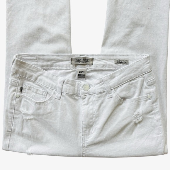 Judy Blue White Skinny Fit Jeans S Sz 7 / 28 Lace Patches Stretch Distressed - Picture 7 of 16